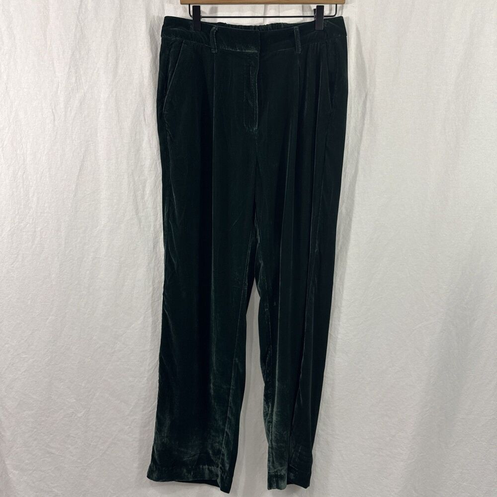 Old Navy Taylor Green Crushed Velvet Wide Leg Trouser Pants Womens Sz M Festive